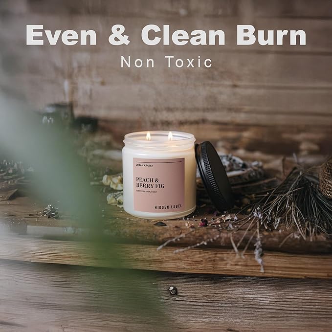Hidden Label Peach Berry Fig Scented Candle, 12oz Natural Soy Wax, 2 Wick Aromatherapy for Home, 70hours Non Toxic, Clean Burn, Long Lasting, Premium Scents for Relaxation & Stress Relief,Gifts