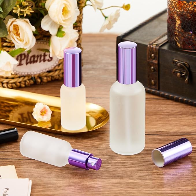 Roshtia 30 Pcs 3.4 oz/ 100 ml Purple Glass Spray Bottle Refillable Perfume Atomizer Clear Decorative Empty Bottles with Fine Mist Sprayer Pump for Face Body Travel