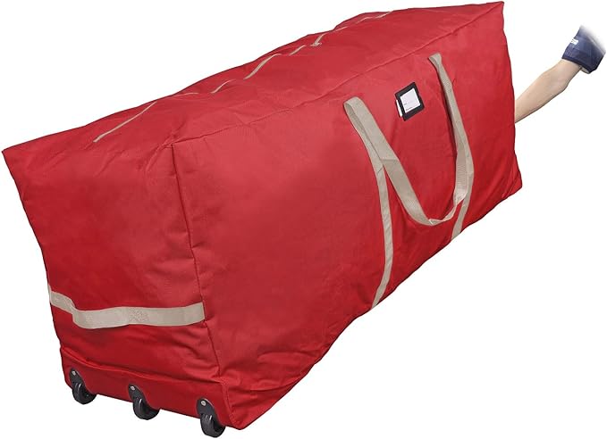 ProPik Rolling Christmas Tree Storage Bag, Fits Up to 9 ft. Xmas Tree, 28"x 16"x 60", Extra Large Heavy Duty Storage Container with Wheels and Handles, 600D Oxford (Red)