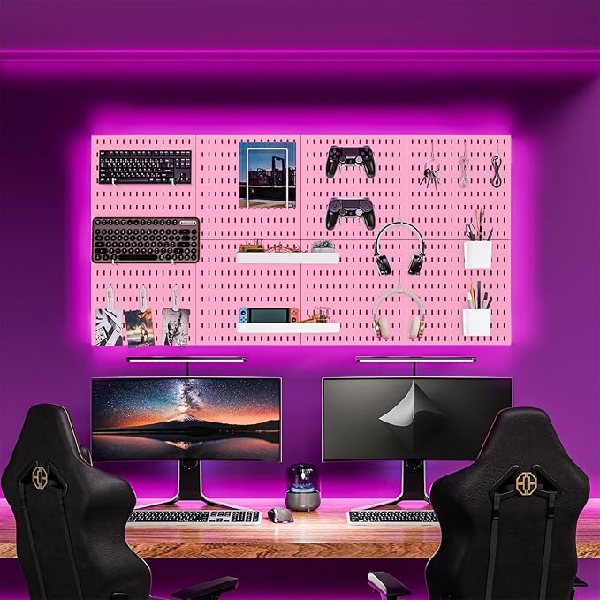 RIVTUN Wall-Mounted Pegboard Kit, 25.2" x 25.2" Organizer Panel – Large, Cost-Effective & Nail-Free Installation Pink