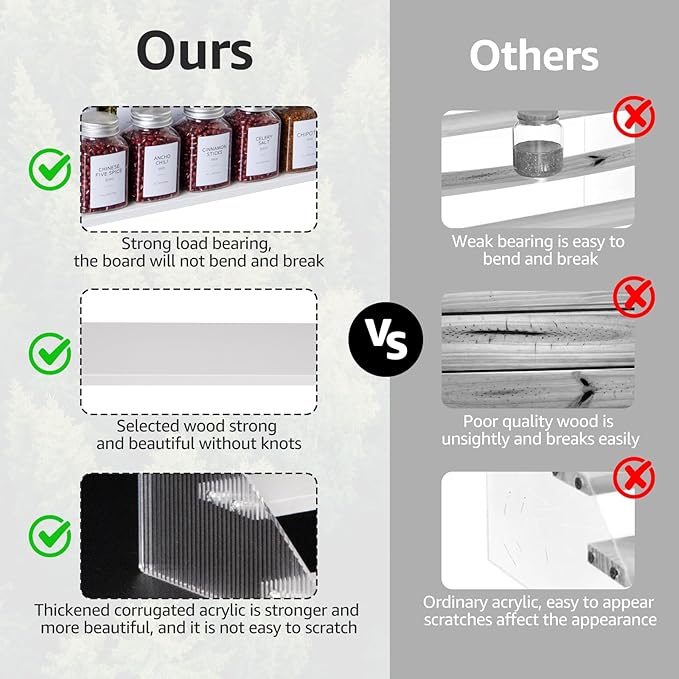 nianfeng Tiered Spice Rack, 3-Tier Spice Pantry Kitchen Cabinet Organizer, 12-Inch, Natural Wood Acrylic Stair Riser Stand, Countertop Seasoning Shelf (White)