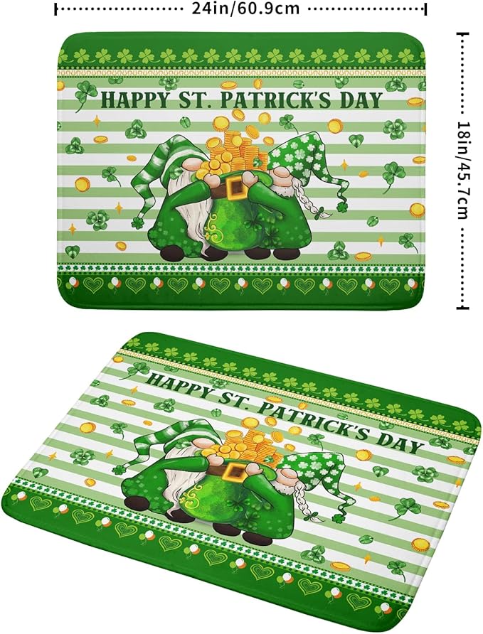 Shamrock Gnome Dish Drying Mat Coin Clover Dishes Fast Dry Mat 18x24 inch Absorbent Microfiber Dishware Drainer Pad for Kitchen Counter Sink