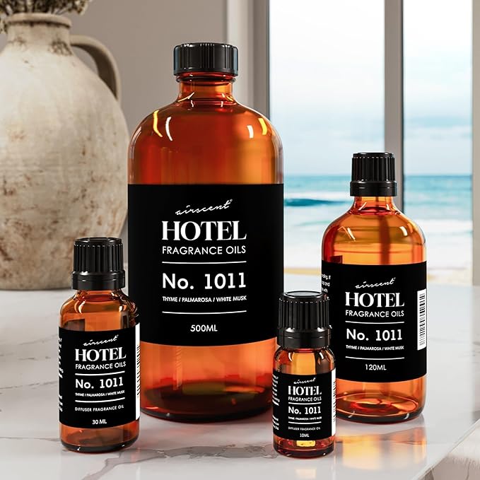 AirScent Hotel Diffuser Oil No. 1011 Inspired by The Beach Villas Hotel Scent - Premium Fragrance Oil for Ultrasonic and Waterless Diffusers and Crafting - 30 mL, 1 fl oz Glass Dropper Bottle