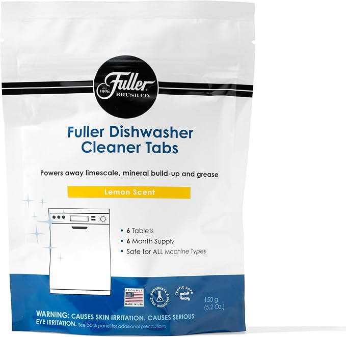 Fuller Dishwasher Cleaner Tabs – Lemon Scent – Eliminates Limescale, Grease & Odors – Septic Safe, Compatible with All Dishwasher Types – (Pack of 4)