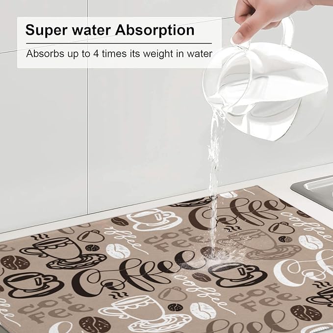 Coffee Mat Coffee Cup Dish Drying Mat for Kitchen Counter Microfiber Absorbent Dish Draining Reusable Washable Extra Large 18"x24" (Brown, 18x24in)