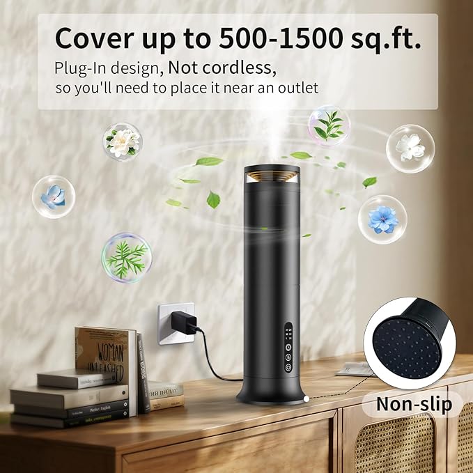 Waterless Scent Diffuser Starter Kit – Two-Fluid Nano Tech 1000 Sq Ft Coverage, Aromatherapy Essential Oil Diffuser for Home, Hotel, Office, Included 5 Scented Essential Oils, Remote Control