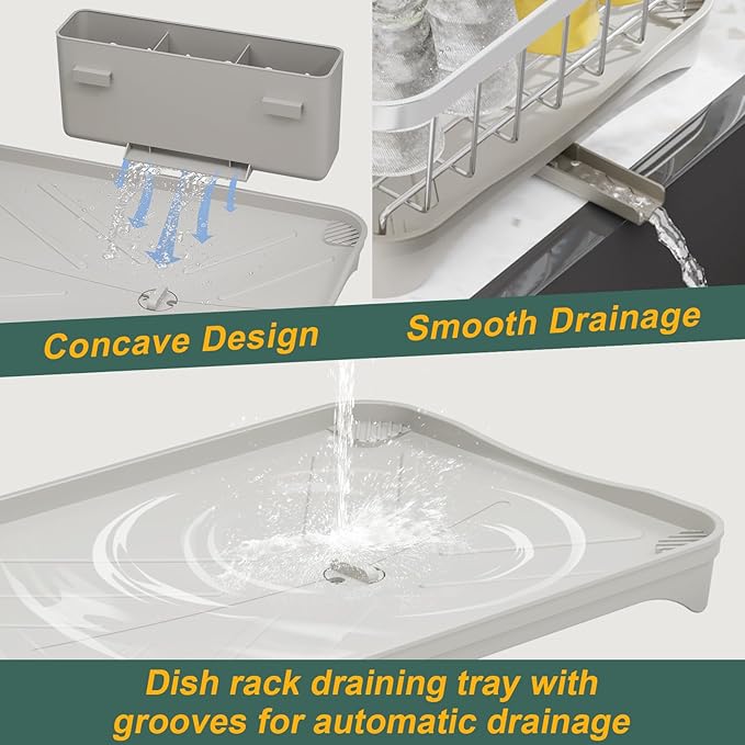 LIYI Dish Drainer,Large Capacity Storage,with Drain Outlet,304 Stainless Steel,Utensil Drain Rack, Multifunctional Kitchen Organizer,White