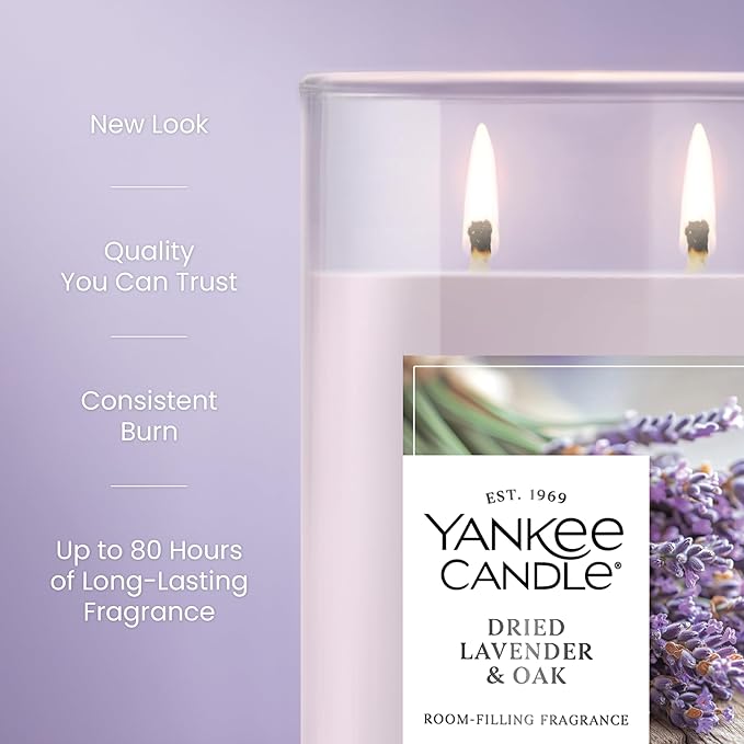 Yankee Candle Large Tumbler Scented Candle with up to 80 Hour Burn Time, Premium Plant Wax Blend for Consistent Burn, 20 oz Tumbler Candle with Room Filling Fragrance, Dried Lavender & Oak