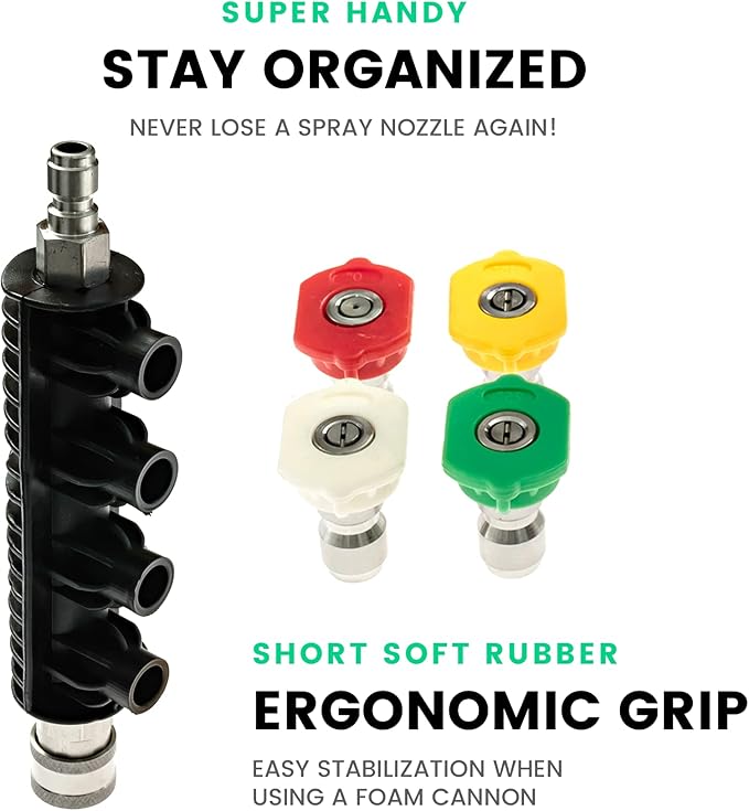 Gold Label Detailing Mini Grip Quick Connect Stainless Steel Lance with Nozzle Holder and 4 Pressure Washer Nozzles - Great for Car Washing, Patio Cleaning, Exterior Washing!