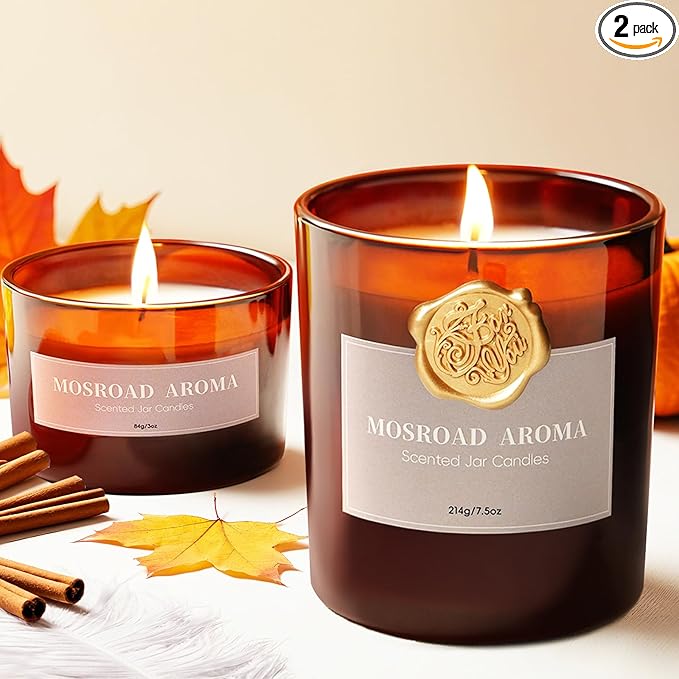 2-Pack Set Fall Scented Candles, Pumpkin Spice Soy Wax Jar Candle for Home, Natural Aromatherapy Candles, Cozy Fall Décor Holiday Fragrance Candle Gift for Women,Men