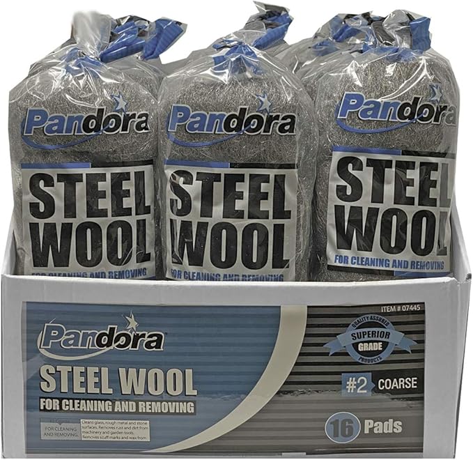 Pandora Steel Wool #2 – Coarse Grade, 240 Pads for Cleaning and Removing - Metal Strands - Ideal to Remove Floor Scuff Marks and Old Wax
