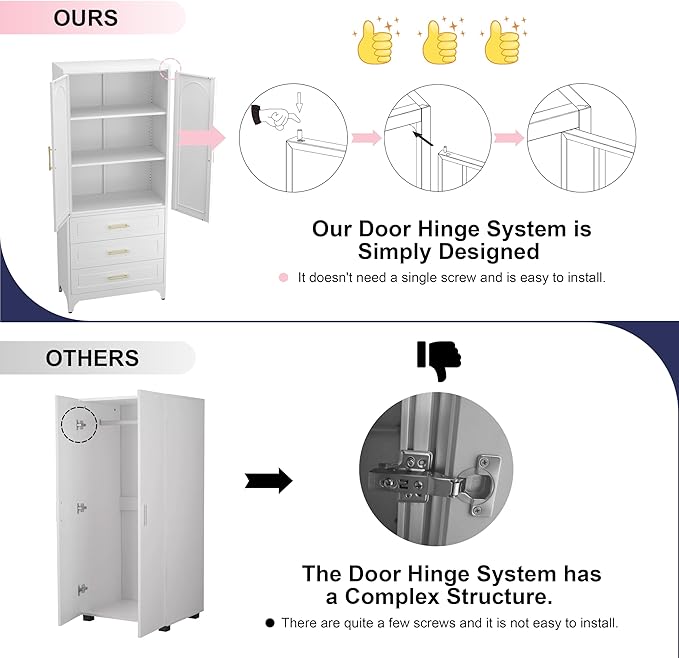 Pantry Kitchen Cabinet with Drawer, 75" Tall Pantry Storage Cabinet, Metal Storage Cabinets with Doors and Shelves, Large Freestanding Cupboard for Dining Room, Assembly Required, White