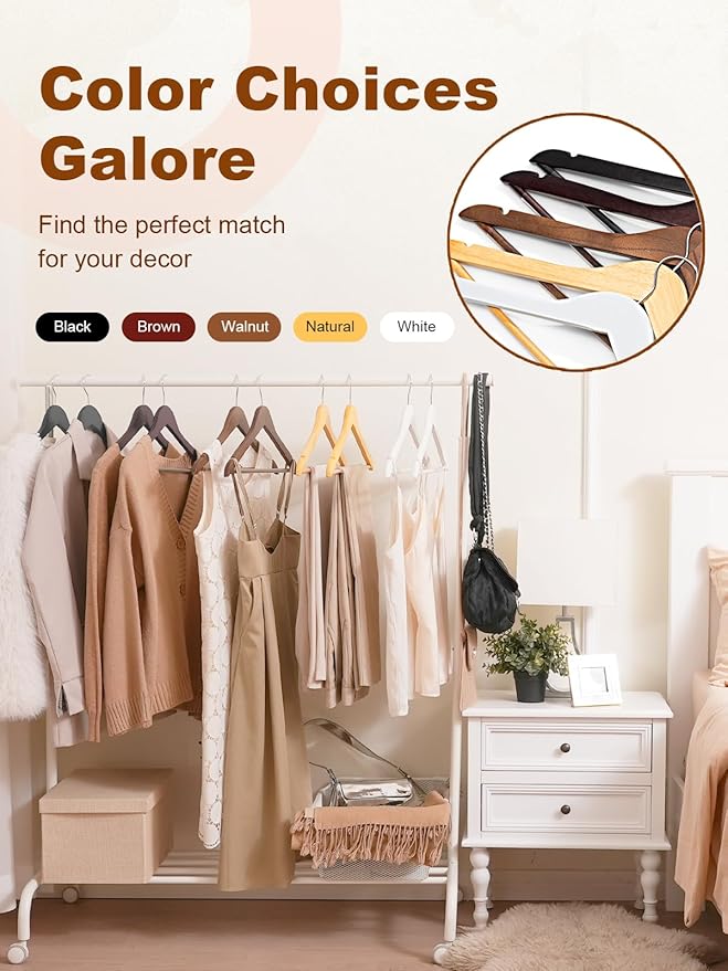 HOUSE DAY Cherry Wooden Hangers 30 Pack, Solid Wood Hanger with Non Slip Pant Bar, Heavy Duty Wooden Coat Hanger for Closet, Smooth Finish Wood Clothes Hangers for Shirts, Suits, Jackets, Dress