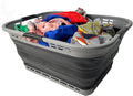 SAMMART 42L (11 Gallon) Collapsible Plastic Storage Basket - Foldable Pop Up Storage Container/Hamper - Portable Laundry Organizer - Space Saving (Grey/Black, 42L (Style A))