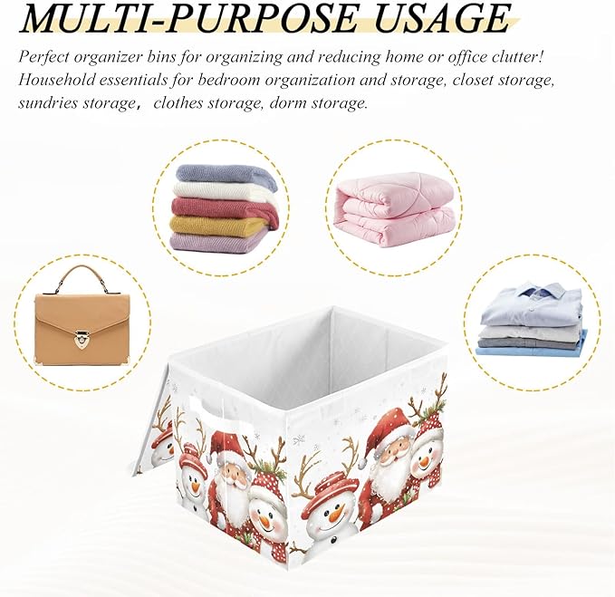 Bolaz Storage Bins with Lids and Handles,Christmas Snowman Storage Box Storage Basket with Cover Collapsible Organizer Containers for Home Closet, Shelves