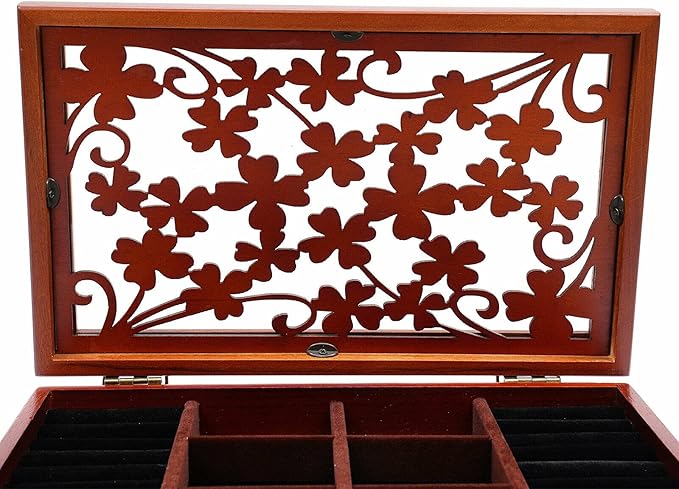 6-layer Jewelry Box Organizer,Lucky Four Leaf Clover Rustic Wooden Jewelry Boxes & Organizers,Jewelry Storage for Rings Earrings Necklaces Bracelets Christmas New Year Gift