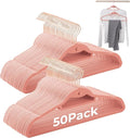 Limogoo Pink Velvet Hangers 50 Pack, Felt Covered Non Slip Fabric with Stackable Cascading Hook, Ultra Thin and Space Saving with 360° Swivel Neck, 15Lbs Capacity for Clothes, Suit, Shirt, Coat