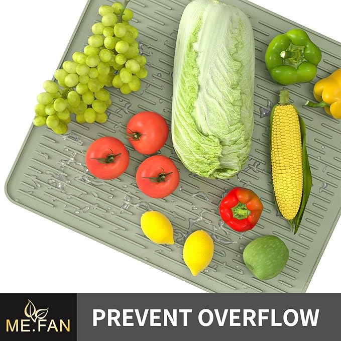 ME.FAN Silicone Dish Drying Mat for Kitchen Counter, Dish Drying Pad for Sink, Refrigerator or Drawer, Countertop Protection Pad S - 12'' x 8'' - Desert Sage