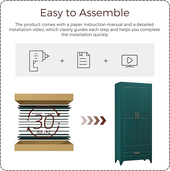 75" Kitchen Pantry Cabinet with Drawer, Metal Storage Cabinets with Doors and Adjustable Shelves, Green Tall Pantry Cabinet for Dinning Living Room, Home