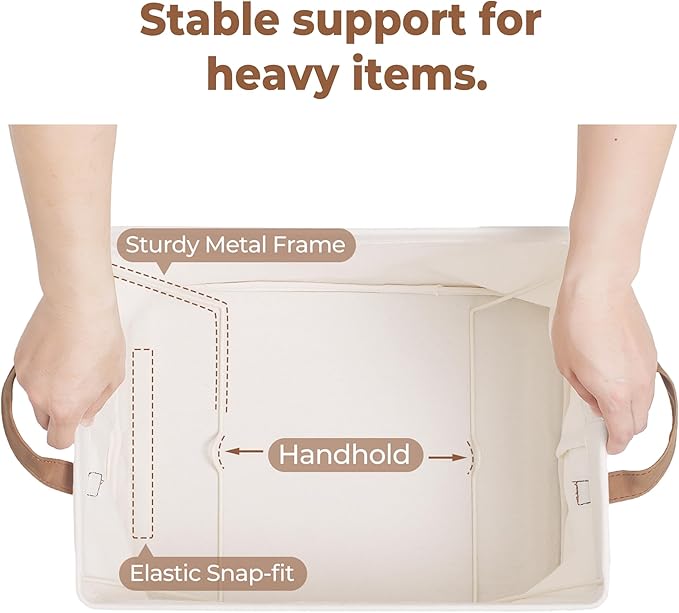 StorageWorks Fabric Storage Bins, Large Storage Baskets for Shelves, Closet Organizers and Storage Bins with Metal Frame, Handles, Natural Color, 2-Pack