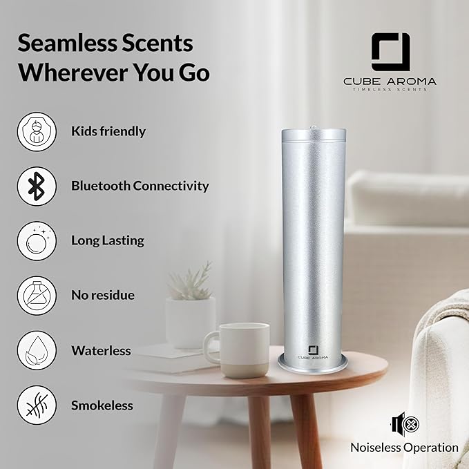 CA-1200 Silver Diffuser w/Fragrance- Aromatherapy Diffuser - Essential Oil Fragrance Diffuser - Smartphone Control - Timer - Adjustable Mist Intensity - Perfect for Home & Office