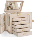 TORIBIO Large Jewelry Box for Women, Leather Jewelry Organizer with Mirror & Lock, 6-Tier Jewelry Storage Case for Girls/Women/Mothers, Necklace Earring Bracelets Holder Organizer