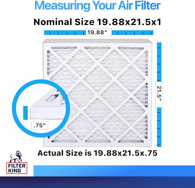 Filter King 19.88x21.5x1 Air Filter | 6-PACK | MERV 8 HVAC Pleated A/C Furnace Filters | MADE IN USA | Actual Size: 19.88 x 21.5 x .75"