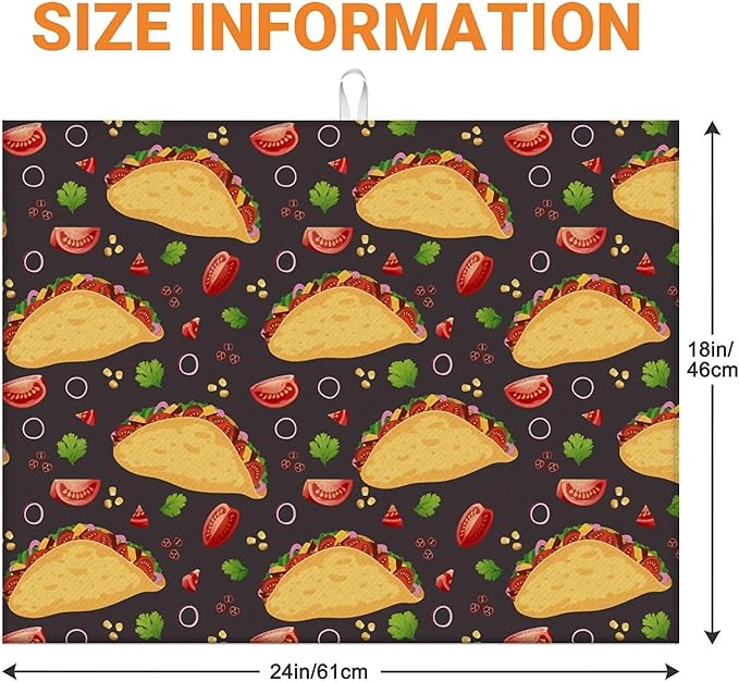 Dish Drying Mat For Kitchen Counter, Tacos Microfiber Absorbent Dish Drainer Rack Pad Reusable Large 18x24in Drying Mat