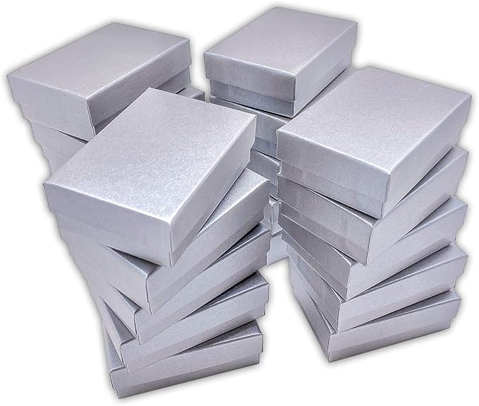 TheDisplayGuys - 100-Pack #32 Cotton Filled Cardboard Paper Jewelry Boxes Gift Case - Pearl Gray (3.3" x 2.3" x 1.0") - for Shipping or Storage