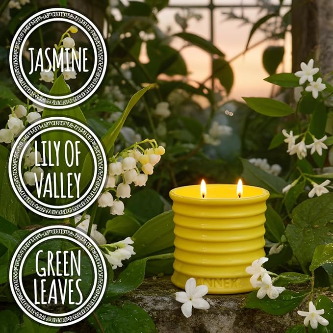 Annex Lily of The Valley & Jasmine Luxury Scented Candle - 8oz Handmade Ceramic Jar Candle - 50hr Clean Burn, 100% Non-Toxic Soy Wax, Home Fragrance, Aesthetic Decor Gift for Men Women - White Floral