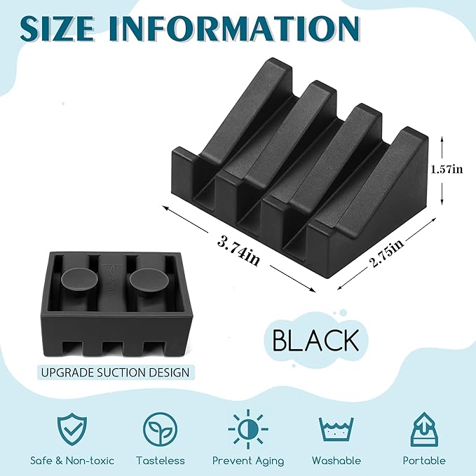 Silicone Soap Dish with Drain, Upgrade Double Suction Cups at The Bottom for Anti-Slip and Stability, Soap Dish Shower Waterfall Bar Soap Holder Tray with Drain Soap Holder (1, Black)