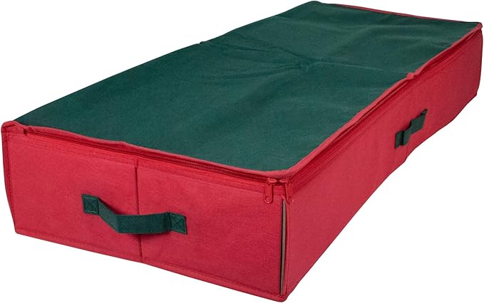 Northlight Christmas Decoration Storage Bag with Clear Transparent Lid, 24", Red and Green