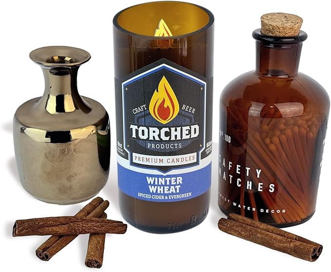 Torched Beer Scented Candles | Natural Soy Wax Candle | Winter Wheat Scent 8 oz | Makes a Great Gift for Men, Beer Lovers, and Collectors | Bar Man-Cave Decor and Accessories