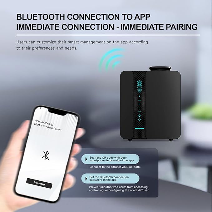 Waterless Diffuser - Aroma Scent Machine Aromatherapy Smart LCD Touch & APP Control 2000 Sq.Ft Essential Oil Diffusers 200ML Oil Level Monitoring for Large Room, Hotel, Office, Metal Material