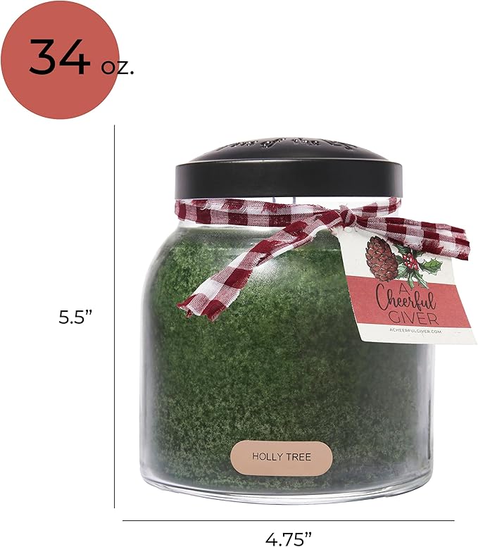 A Cheerful Giver — Holly Tree - 34oz Papa Scented Candle Jar with Lid - Keepers of the Light - 155 Hours of Burn Time, Gift for Women, Green