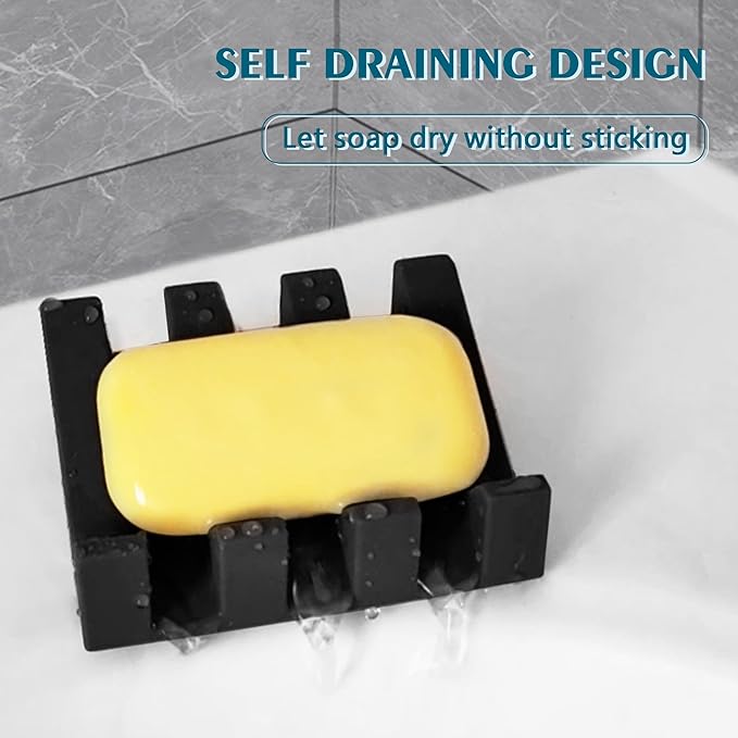Coipdfty Self Draining Soap Dish Holder,Silicone Soap Dish,for Bathroom,Kitchen, Sponges，Can Extend Soap Life，Keep Soap Bars Dry and Easy Cleaning (Black,1-Pack)