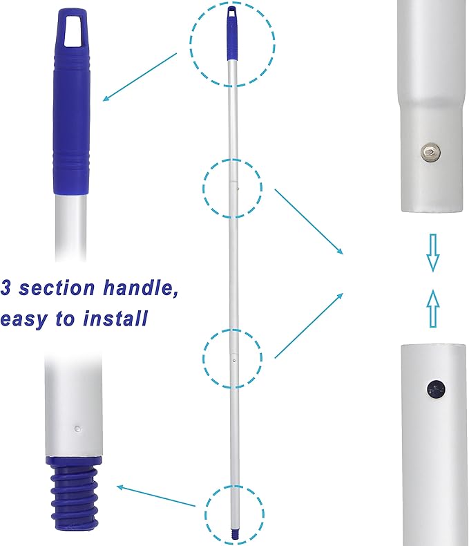 EaseYourDay Mop, One Pole with Two Blue Microfiber Cloth Heads (1 Handle & 2 Mop Heads)