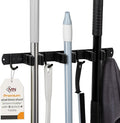 Heavy-Duty Stainless-Steel Broom Holder Wall Mount with 3 Racks and 4 Hooks | Waterproof Mop and Broom Hanger | Adjustable, Garage & Garden Tool Organizer | Black