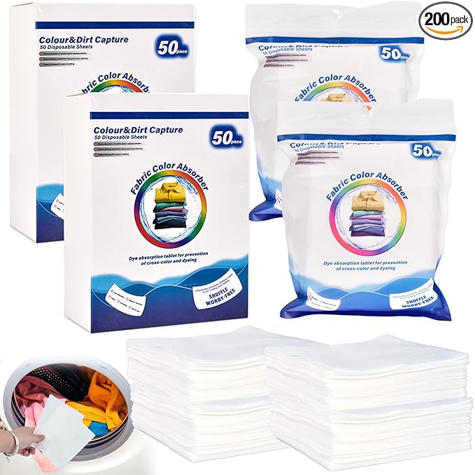 CONLI Color Catchers for Laundry, 200 Grabber Sheets Essential for Home Use - Maintains Original Color of Clothing, Suitable for Apartment, School, Travel