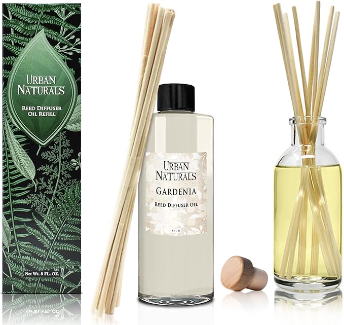 Urban Naturals Reed Diffuser Oil Refill Flower Shop with Violets, Daisies, Green Stems, Hyacinth, Rose 8 oz + Free Reed Sticks, Made in The USA