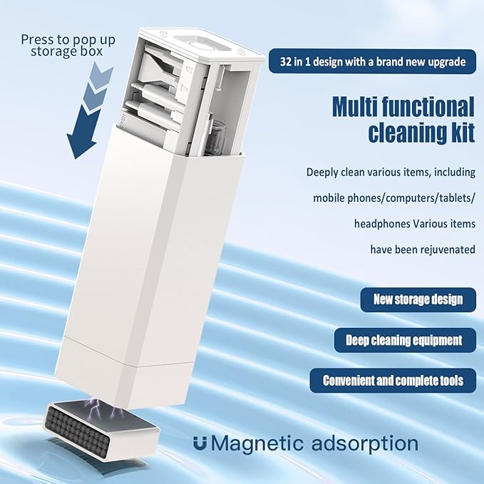 Keyboard Cleaning Kit Laptop Cleaner, 32-in-1 Computer Screen Cleaning Brush Tool, Multi-Function PC Electronic Cleaner Kit for iPad iPhone Pro, Earbuds, Camera Monitor(White)