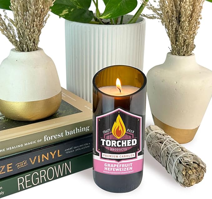 Torched Beer Scented Candles | Natural Soy Wax Candle | Grapefruit Hefeweizen Scent 8 oz | Makes a Great Gift for Men, Beer Lovers, and Collectors | Bar Man-Cave Decor and Accessories