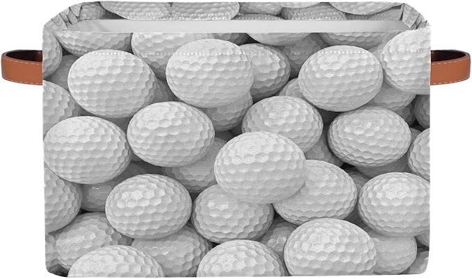 Golf Storage Basket for Shelves, Storage Bins with Handles, Collapsible Basket for Organizing, Closet Toy Baskets for Nursery Room, 15x11x9.5 in, Canvas, White Golf