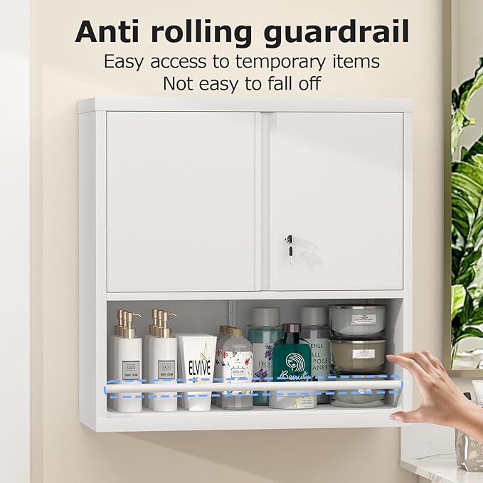 Metal Wall Cabinet, Wall Storage Cabinets with Door and Adjustable Shelves, Bathroom Metal Storage Cabinet for Laundry Room, Kitchen, Garage