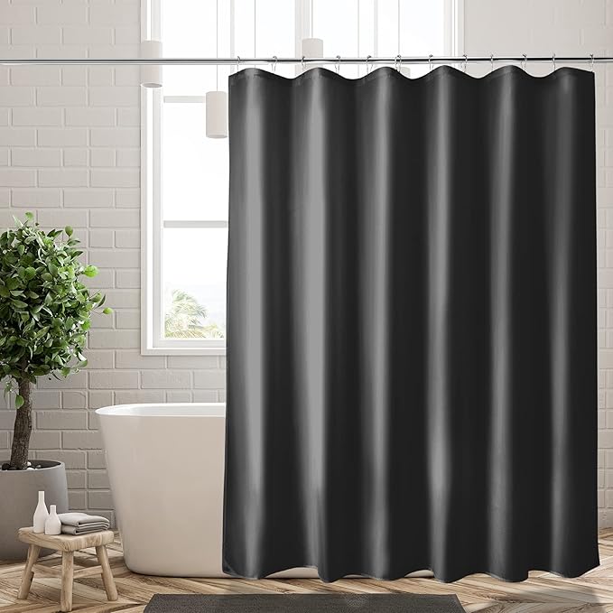 Titanker Fabric Shower Curtain Liner Washable with 2 Magnets, 70 x 72 Inches, Waterproof, Soft Fabric, Lightweight Polyester, Black