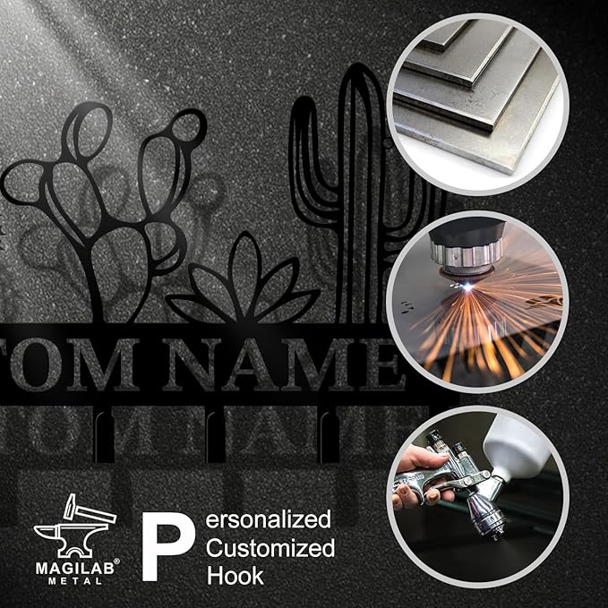 Personalized Custom Name Cactus Wall Keys Hooks,Metal Cactus Art Clothes Hooks,Metal Cactus Lover Wall Home Storage Decorative,For Front Door, Hallway, Kitchen, Bedroom,Keys,Hats (Style E)