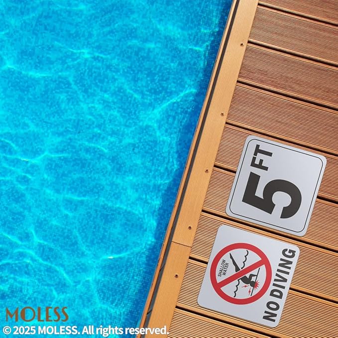 5FT Pool Depth Marker Stickers – 6x6″ Anti-Slip Vinyl Tile Stickers for Swimming Pool Safety Signs, Adhesive Pool Depth Markers for Decks, 5 FT (1 Pack)