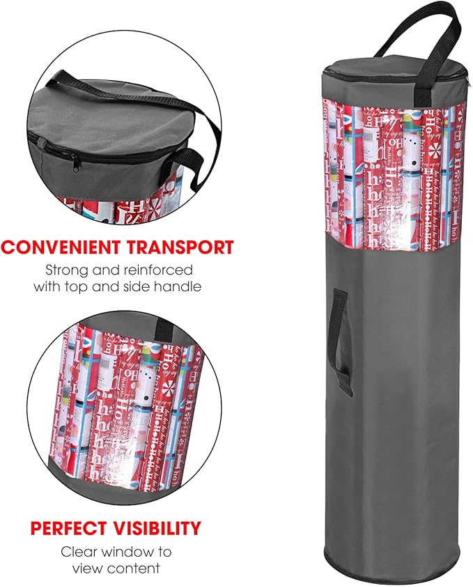 Primode Wrapping Paper Storage Bag | Wrapping Paper Organizer Under Bed for Storing Multiple Rolls of Gift Wrap, 42” Length Container Constructed of Durable 600D Oxford Material (Gray)
