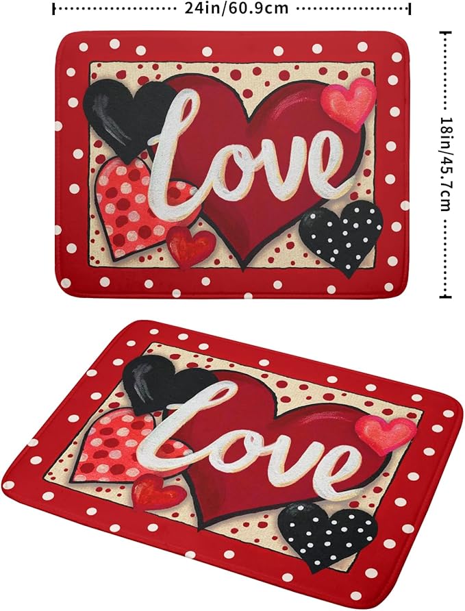 Love Heart Dish Drying Mat 18"x24" Red Dots Microfiber Dish Rack Mat Holiday Absorbent Fast Dry Draining Pad for Kitchen Counter Bar Sinks
