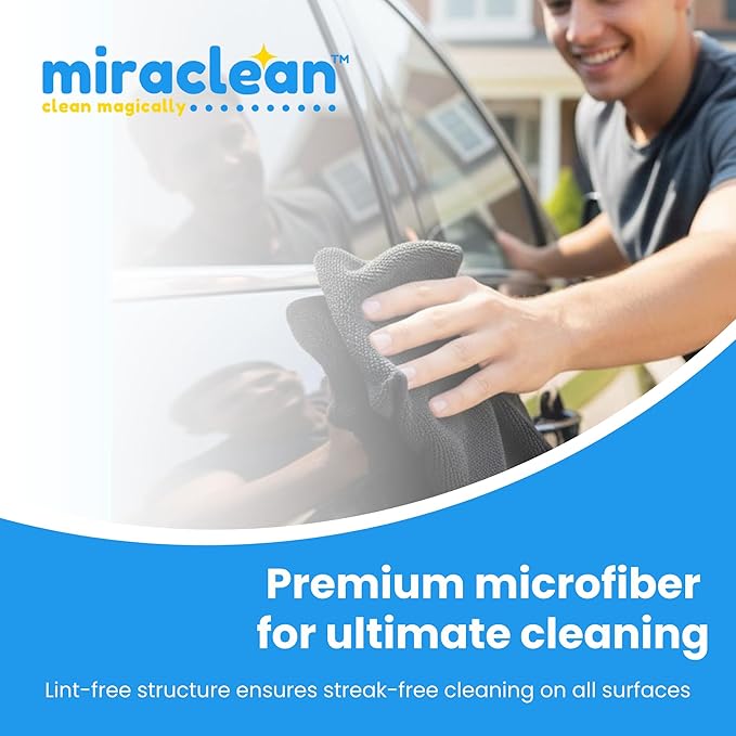 Microfiber Cleaning Cloth Black 12 Pack Premium Microfiber Towels for Cars, Lint Free, Scratch-Free, Highly Absorbent, Reusable Cleaning Rags for Car, 320 GSM Household, Kitchen, Window, 12" x 12"
